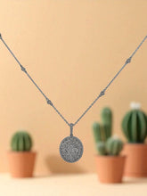 Load image into Gallery viewer, 18K White Gold Oval Cluster Pendant Necklace with Double Halo