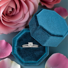 Load image into Gallery viewer, Platinum Wedding Set with 0.85ct Cushion Cut Diamond and Matching Pavé Band – GIA Certified