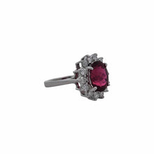 Load image into Gallery viewer, 14K White Gold 3ct Pink/Red Tourmaline with 0.56ctw Diamond Halo Accents