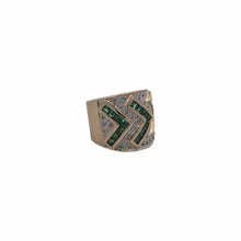 Load image into Gallery viewer, 14K Yellow Gold Emerald and Diamond Chevron Rin