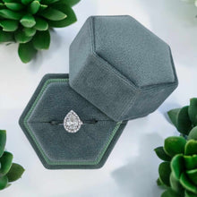 Load image into Gallery viewer, 14K White Gold .53ct Pear-Shaped Diamond Halo Cathedral Solitaire Ring