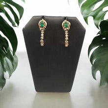 Load image into Gallery viewer, 14KY Flower Emerald Stud Earrings with Removable Diamond "J" Hoop Accents