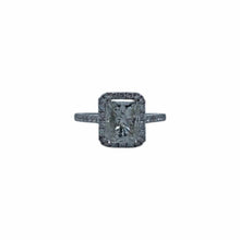 Load image into Gallery viewer, 18K White Gold 3.01ct Radiant Cut Diamond Cathedral Halo Ring with 0.50ctw Accent Diamonds
