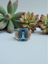 Load image into Gallery viewer, 14K Yellow Gold Emerald-Cut Blue Topaz Ring w/ Diamond Accents