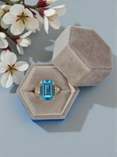 Load image into Gallery viewer, 14K Yellow Gold Emerald-Cut Blue Topaz Ring w/ Diamond Accents