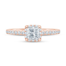Load image into Gallery viewer, 14k - 1.13ctw Princess Cut Center Round Halo Diamond Engagement Ring