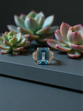 Load image into Gallery viewer, 14K Yellow Gold Emerald-Cut Blue Topaz Ring w/ Diamond Accents