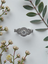 Load image into Gallery viewer, 14K White Gold Love Knot Halo Ring Diamond Engagement Ring