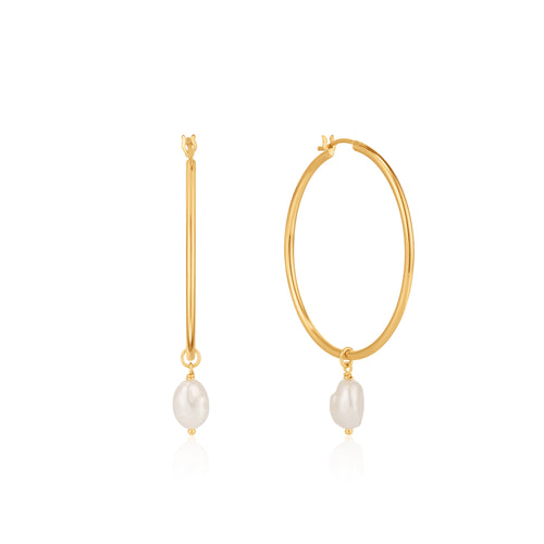 old pearl hoop earrings medium-sized hoop earring is complete with our collection’s signature baroque fresh water pearl. Material: 14kt gold plated on sterling silver • Hoop size: 35mm