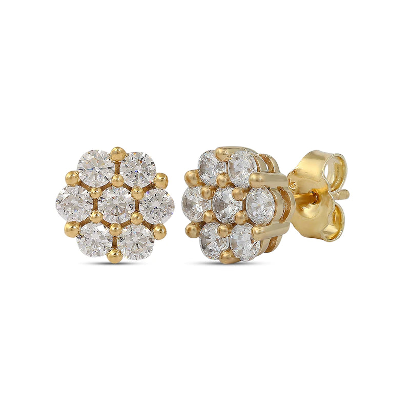 10K Flower Cluster Diamond Earrings