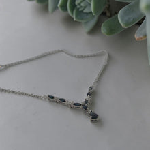 Load image into Gallery viewer, 14K White Gold Sapphire &amp; Diamond V-Station Necklace – 1.00ctw Sapphires
