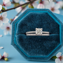 Load image into Gallery viewer, Platinum Wedding Set with 0.85ct Cushion Cut Diamond and Matching Pavé Band – GIA Certified
