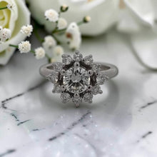 Load image into Gallery viewer, 14K White Gold 0.87ct Round Diamond Floral Halo Ring – 1.29ctw
