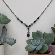 Load image into Gallery viewer, 14K White Gold Sapphire &amp; Diamond V-Station Necklace – 1.00ctw Sapphires
