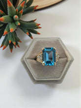 Load image into Gallery viewer, 14K Yellow Gold Emerald-Cut Blue Topaz Ring w/ Diamond Accents

