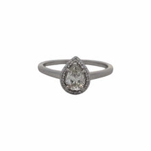 Load image into Gallery viewer, 14K White Gold .53ct Pear-Shaped Diamond Halo Cathedral Solitaire Ring
