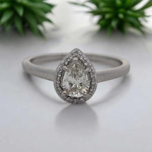 Load image into Gallery viewer, 14K White Gold .53ct Pear-Shaped Diamond Halo Cathedral Solitaire Ring
