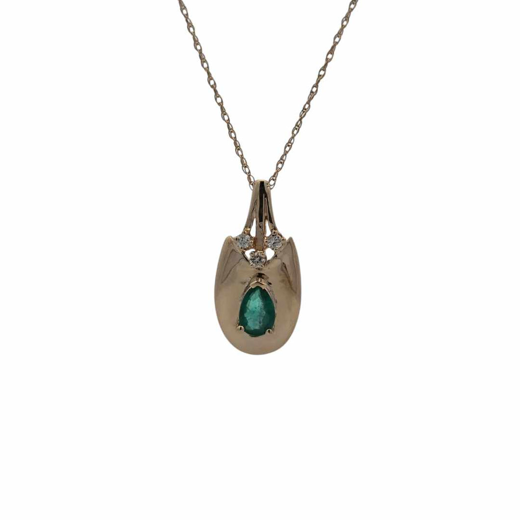 14KY Drop Oval Pendant with Pear Emerald & Diamond Accents