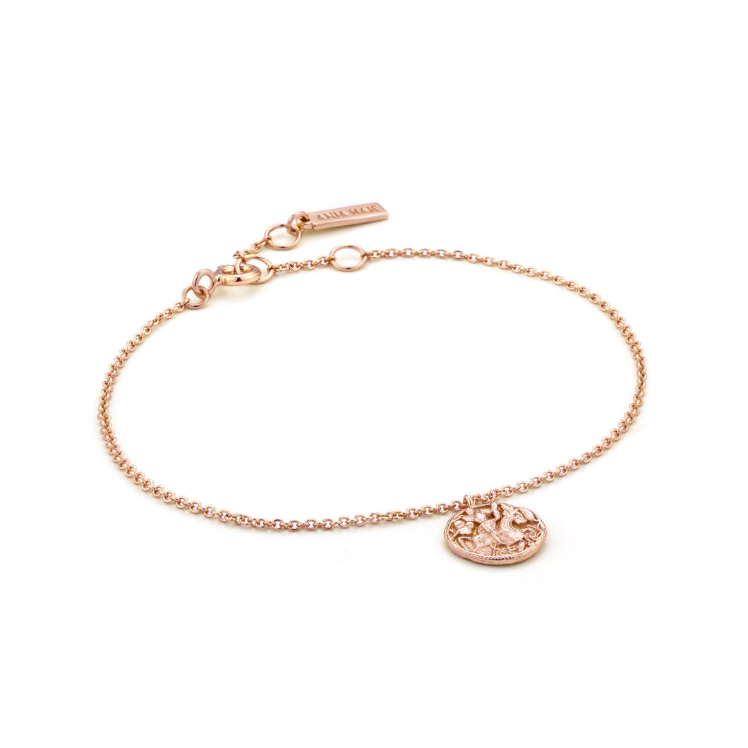  rose gold chain bracelet featuring a greek warrior coin. • Material: 14kt rose gold plated on sterling silver