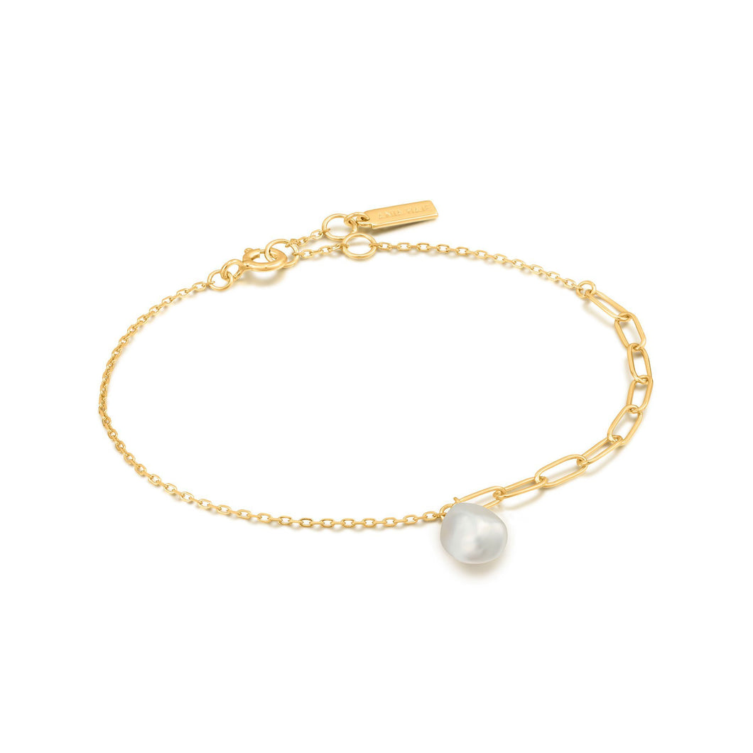 bracelet 14kt gold plated on sterling silver with baroque pearl