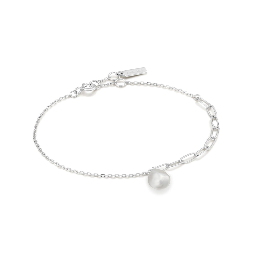 Silver Pearl Chunky Bracelet  rhodium plated on sterling silver with baroque pearl