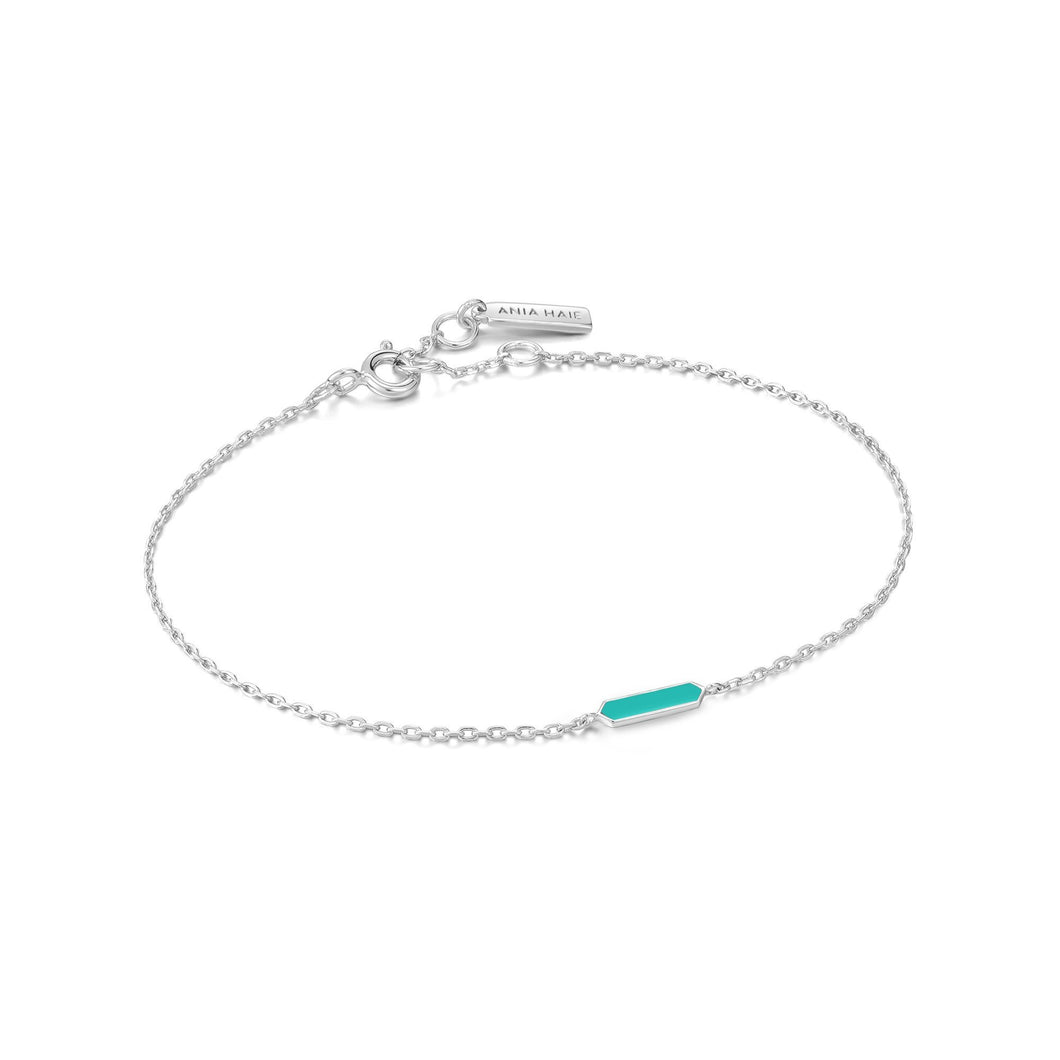 Teal Enamel Bar Silver Bracelet
