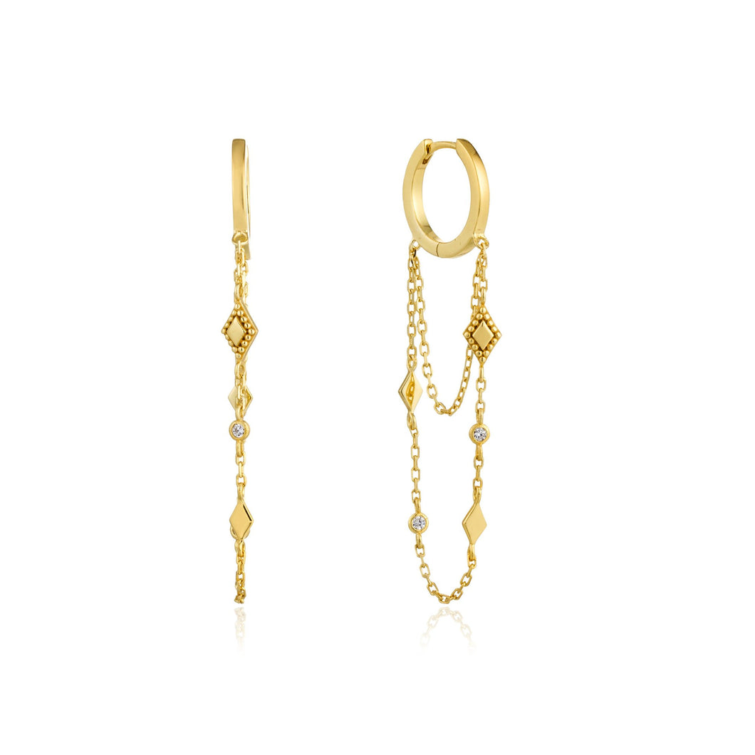 Gold Bohemia Chain Drop Mini Hoops