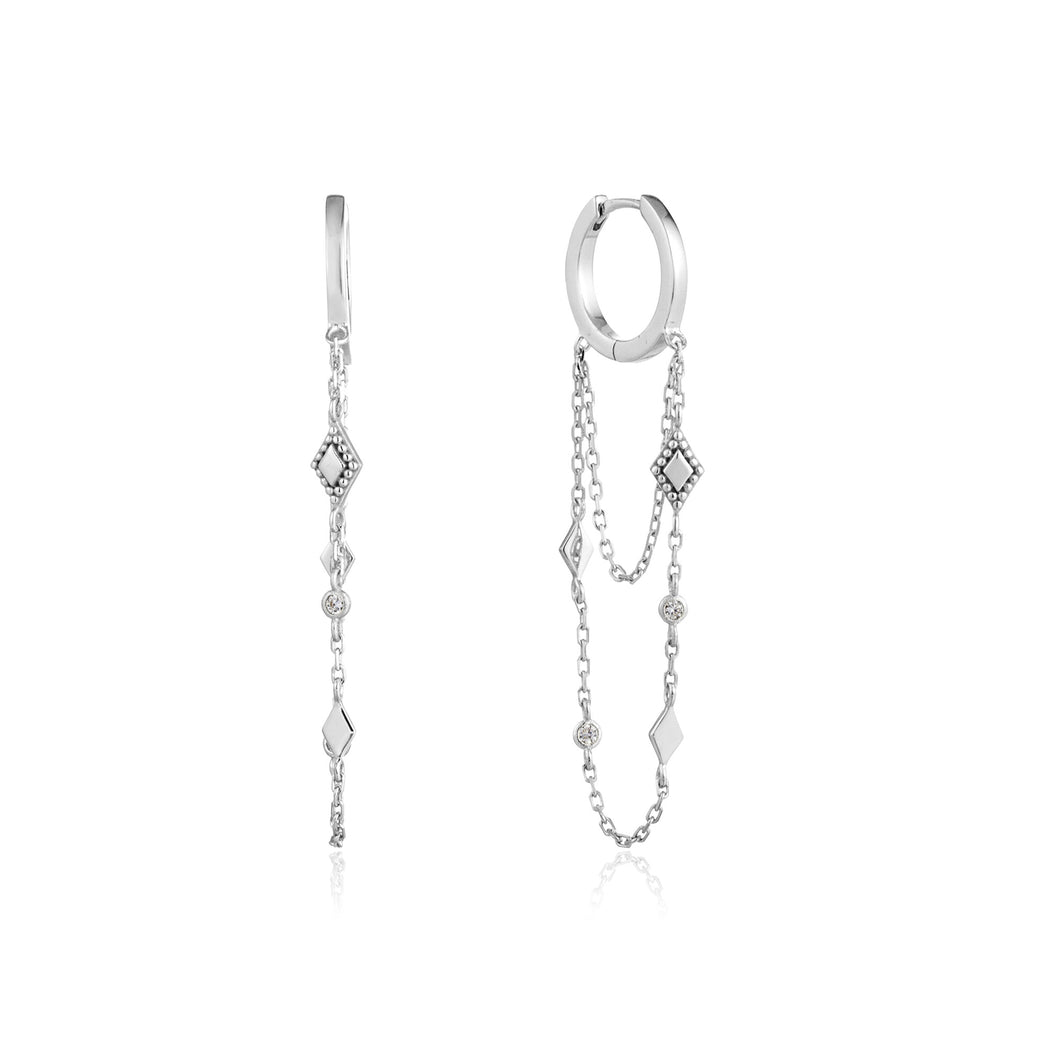 Silver Bohemia Chain Drop Mini Hoops