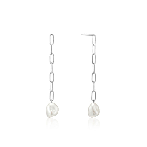 ilver Pearl Chunky Drop Earrings rhodium plated on sterling silver with baroque pearl