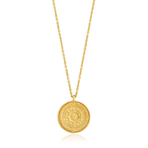 gold medallion chain necklace to your wardrobe for instant shine. Our Gold Verginia Sun Necklace is also available in silver and rose gold.