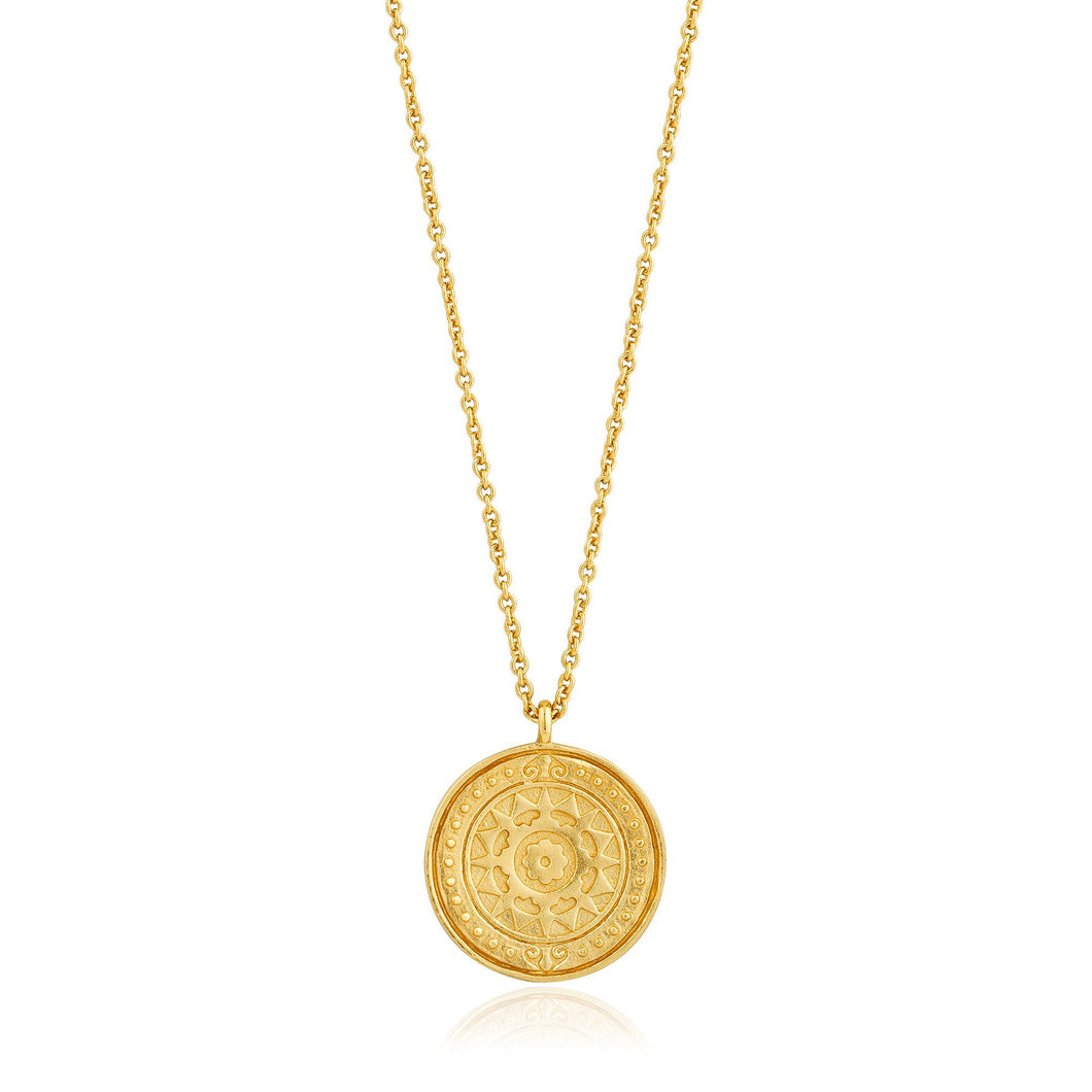 gold medallion chain necklace to your wardrobe for instant shine. Our Gold Verginia Sun Necklace is also available in silver and rose gold.
