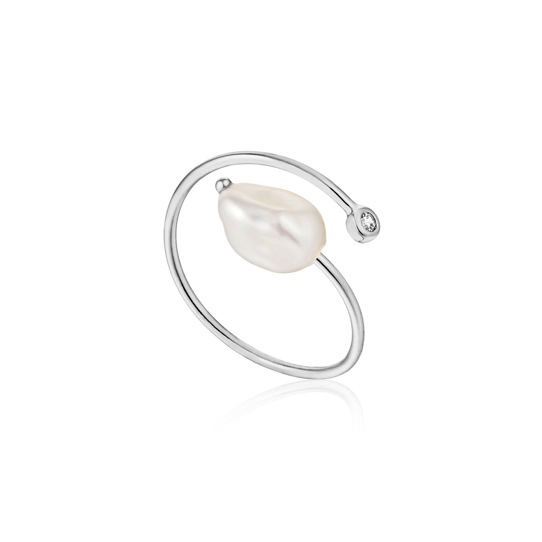 adjustable rhodium plated on sterling silver with baroque pearl 