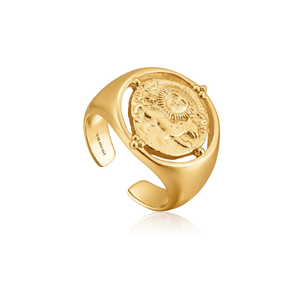 beautiful lion and sun design, this adjustable gold signet ring is the standout piece your ring stack needs. Our Gold Seljuks Signet Adjustable Ring is only available in gold.