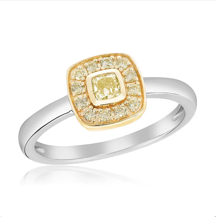 14K Yellow Diamond Halo Ring